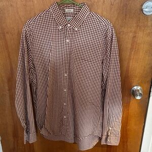 J. Crew Brown and White Gingham Button-Down Shirt